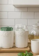 İkili Çiçek Desenli Kapaklı Kavanoz Organizer