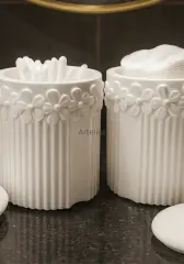 İkili Çiçek Desenli Kapaklı Kavanoz Organizer