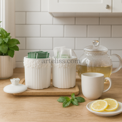 Kapaklı Organizer Çiçekli Kavanoz Çok Amaçlı Kullanım İkili Set